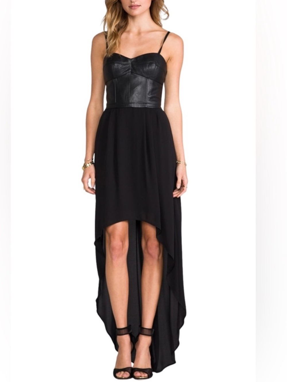 BCBGMaxAzria Leandra Bustier Draped High Low Chiffon Dress Black Whimsigoth